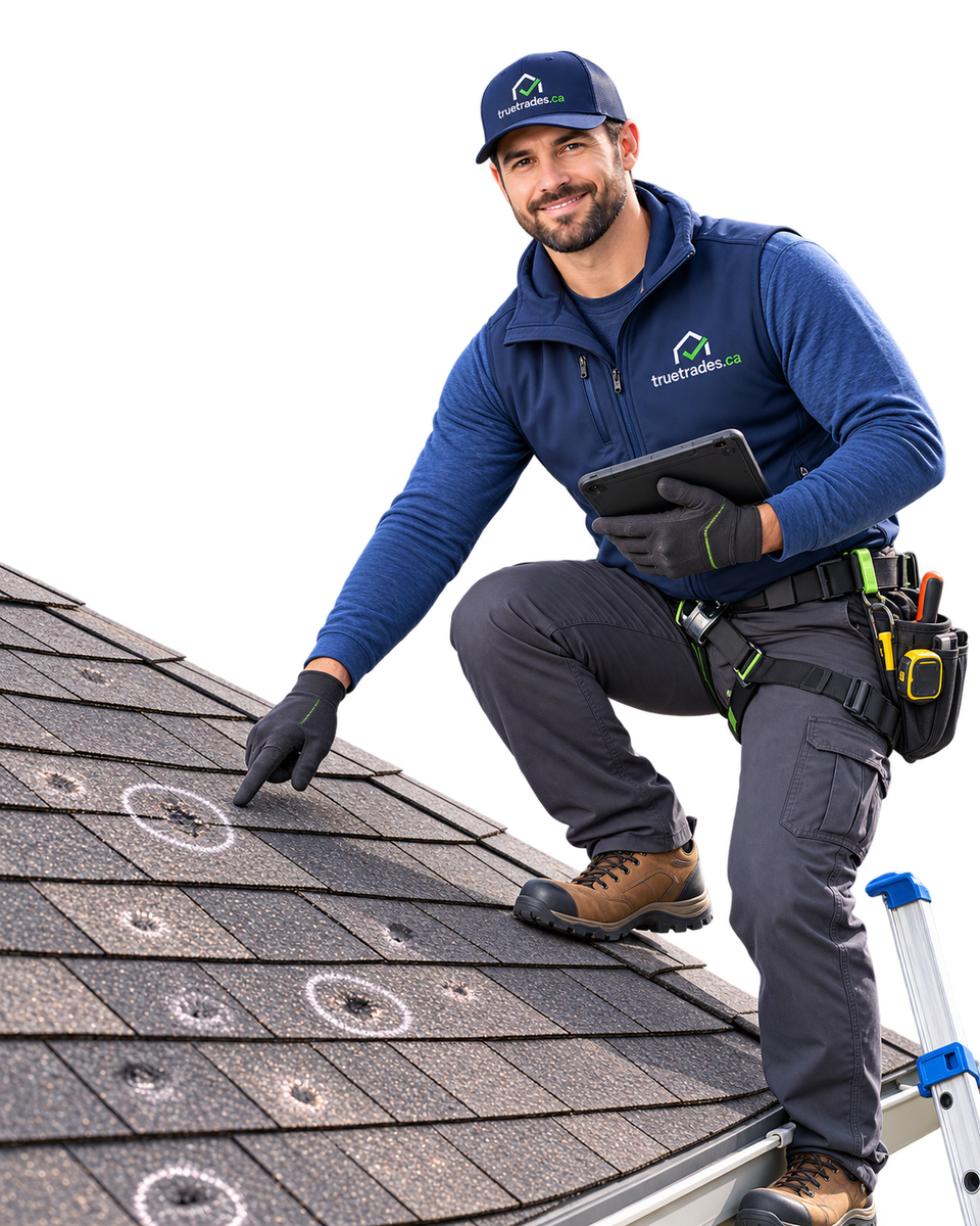 Hail damage repair contractor at work